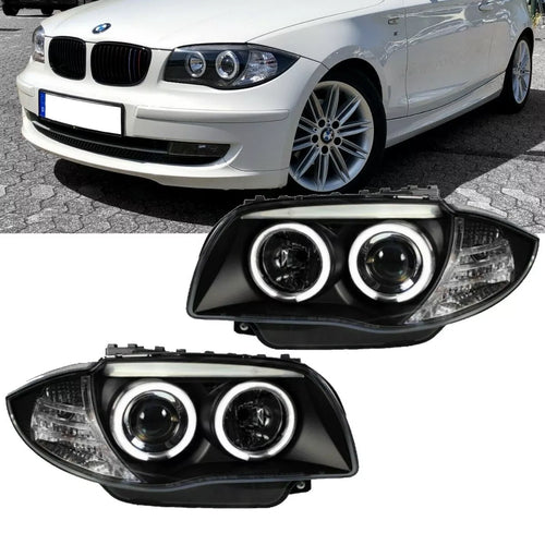 Set fari CCFL LED Angel Eyes neri per BMW Serie 1 E81 E87 E82 E88