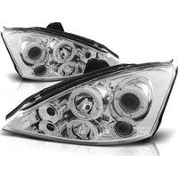 Fari Angel Eyes LED cromati per Ford Focus 1 Facelift 2001 al 2004