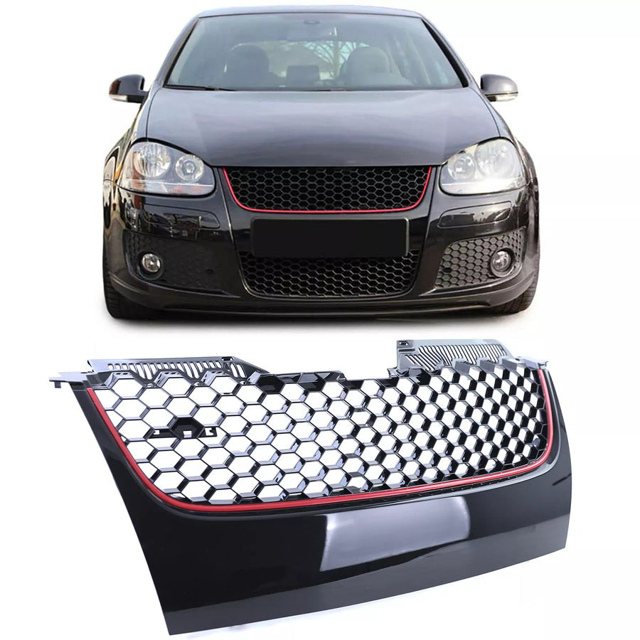 Griglia a favi Sport senza emblema + barra rossa per VW Golf 5 GTI 03-09