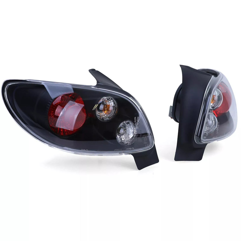 Fanali posteriori trasparenti nero, per Peugeot 206 3+5 porte 98-09