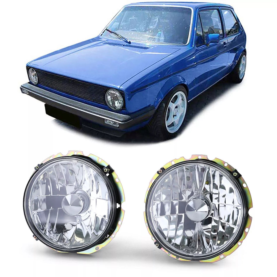 Faro proiettore vetro trasparente H4 cromato per Vw Golf 1 74-83 Cabrio 83-93