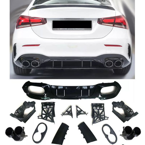 Diffusore + Terminali di Scarico (NERO) 2X2 per MERCEDES CLASSE A V177 Berlina