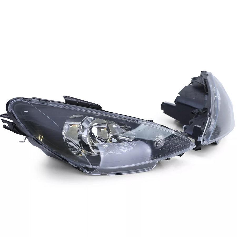 Fari Vetro Trasparente Nero H7 H7 + Adattatore, per Peugeot 206 1998-2008