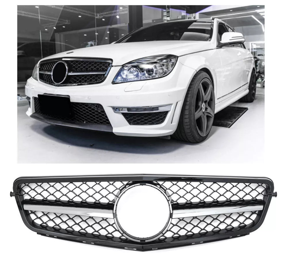 Griglia Sport Griglia Radiatore per Mercedes W204 S204 Nero + Cromo