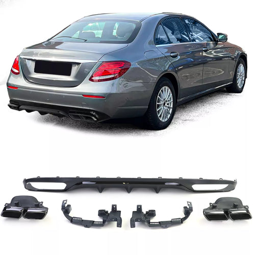 Diffusore Posteriore + Terminali Nero per Mercedes Classe E W213 senza AMG Line