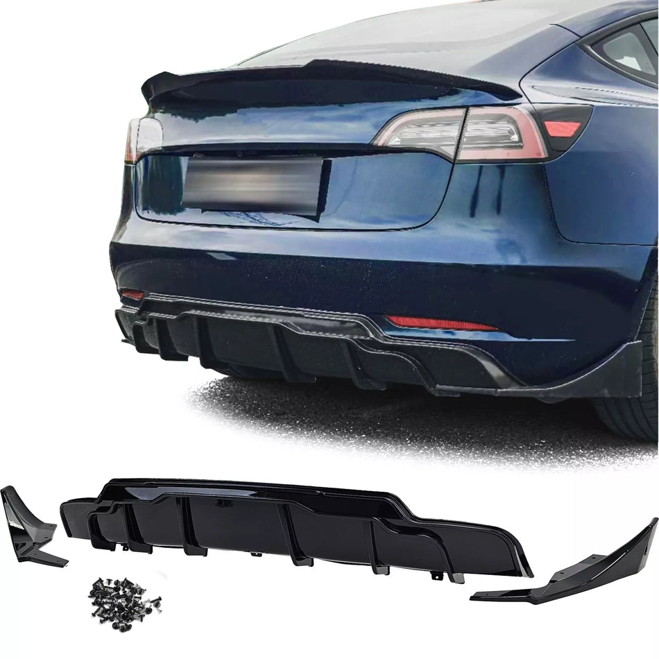 Diffusore posteriore, performance nero lucido, per Tesla Model 3 2017-2023