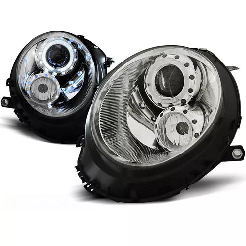 Fari Angel Eyes LED cromati per Mini Cooper 2006 al 2014