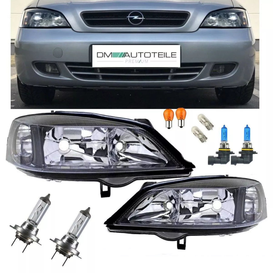 Set fari Opel Astra G Nero vetro H7/HB3 +8 pezzi lampadine SET COMPLETO
