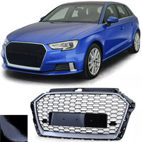 Griglia Sport a nido d'ape nera lucida argento per Audi A3 8V 16-20 senza ACC