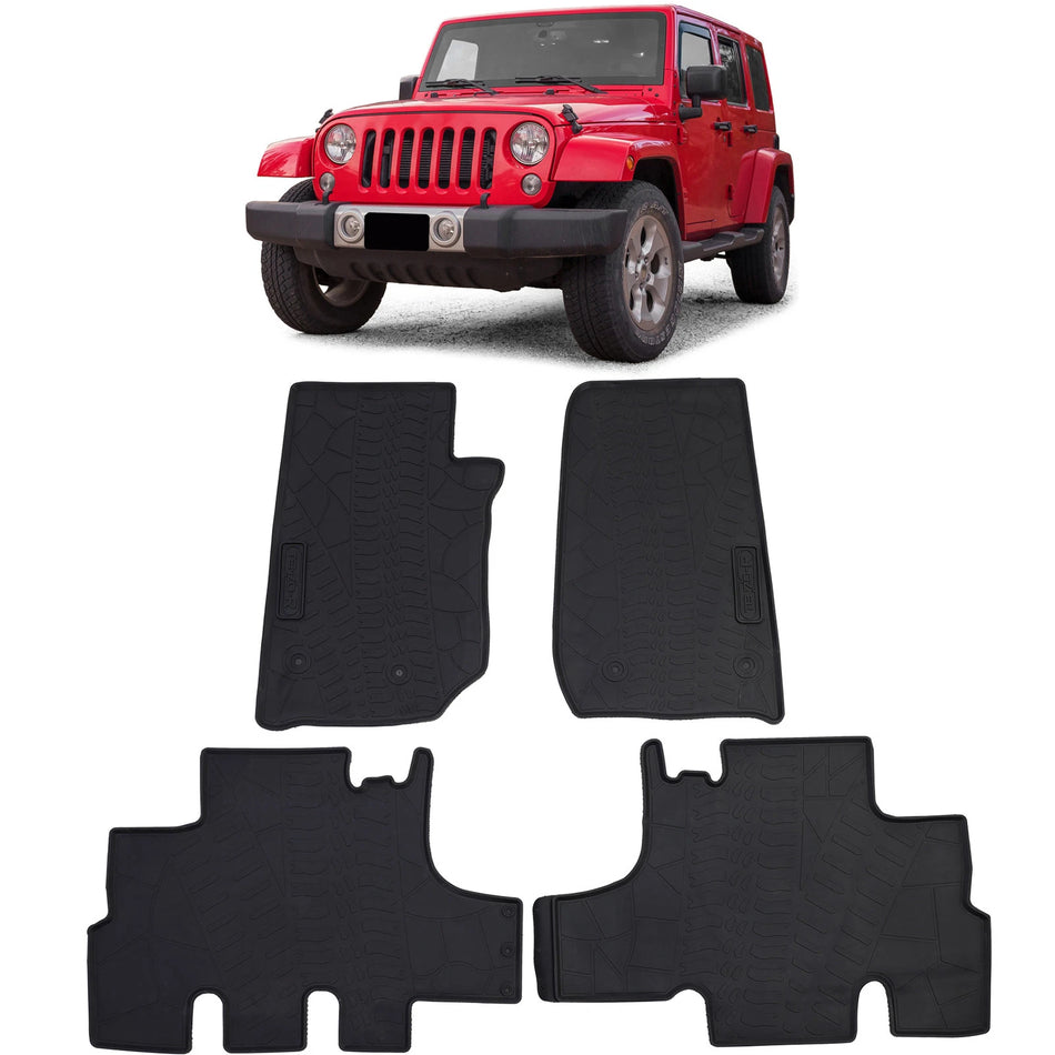 Tappetini auto in gomma neri set premium per Jeep Wrangler JK 07-19