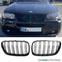 2 x set Griglia Nero Lucido doppia barra per BMW X3 E83 LCI 06-11
