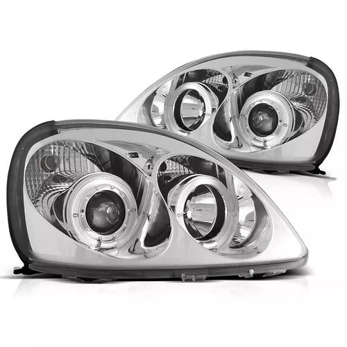 Fari Angel Eyes LED cromati per Toyota Yaris 1999 al 2003