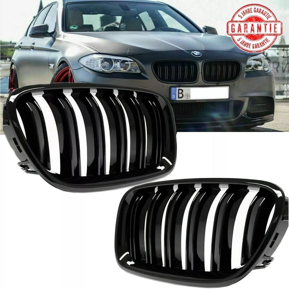 SET doppia barra Griglia Nero Lucido per BMW Serie 5 F10 F11 anche M M5