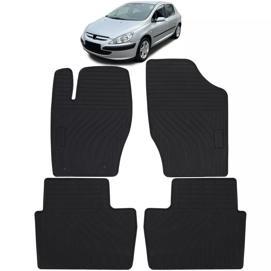 Tappetini auto in gomma neri set premium per Peugeot 307 00-09