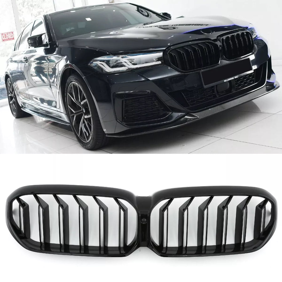 per BMW SERIE 5 G30 G31 LCI SPORT GRIGLIA RADIATORE DOPPIA BARRA LUCIDA NERO