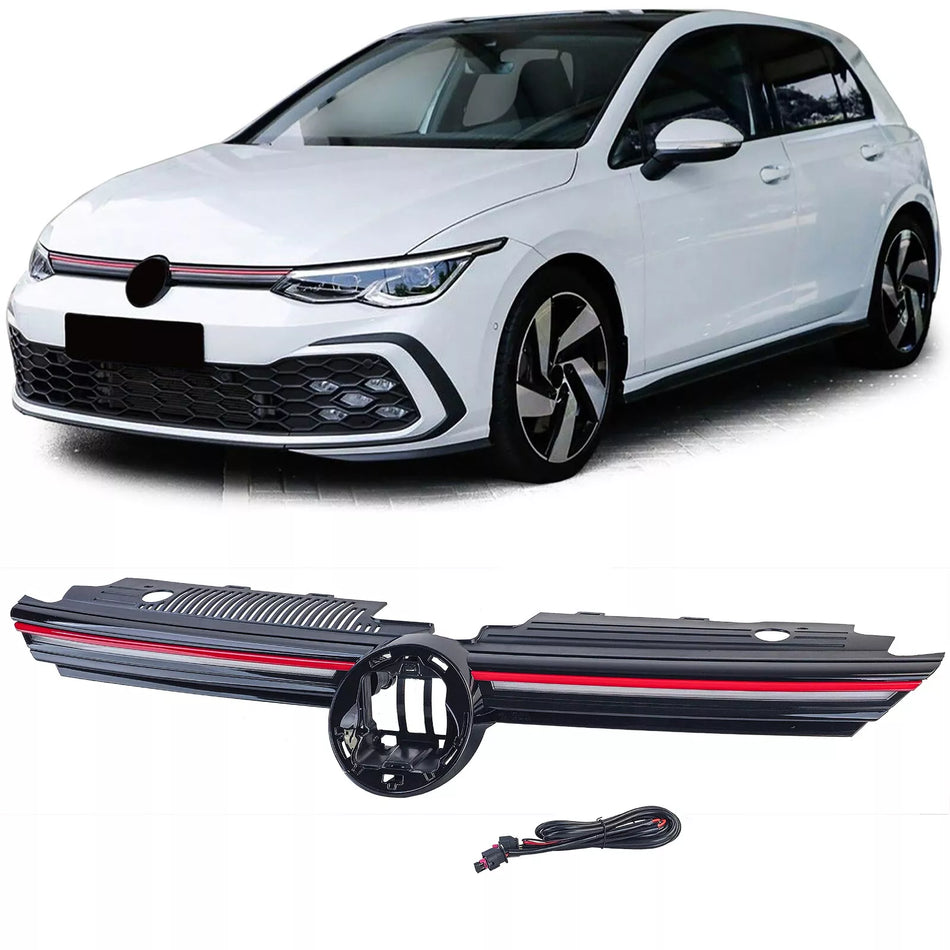 Griglia radiatore sportiva illuminata + barra rossa per Vw Golf 8 dal 2019