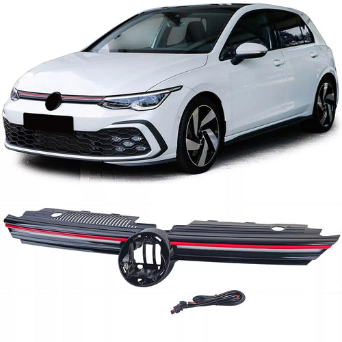 Griglia radiatore sportiva illuminata + barra rossa per Vw Golf 8 dal 2019