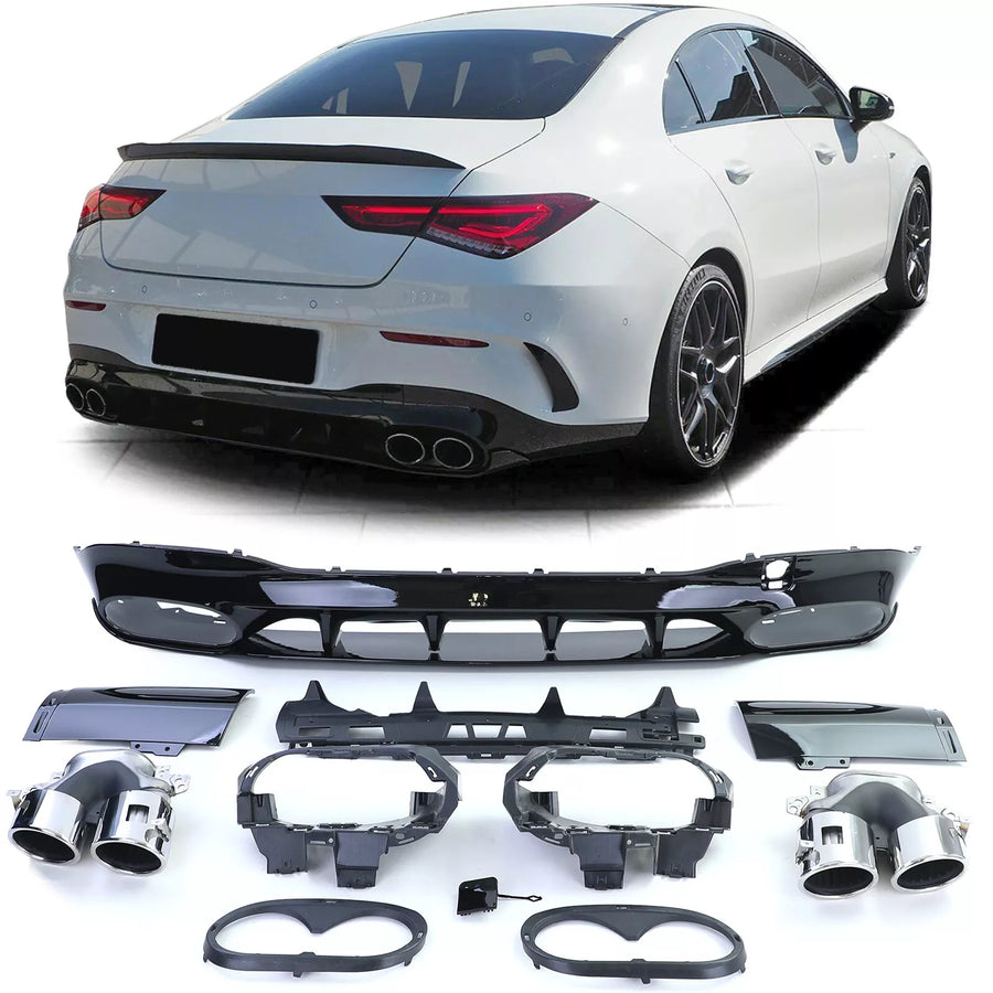 Diffusore posteriore Nero + terminali cromati, per Mercedes CLA C118 X118