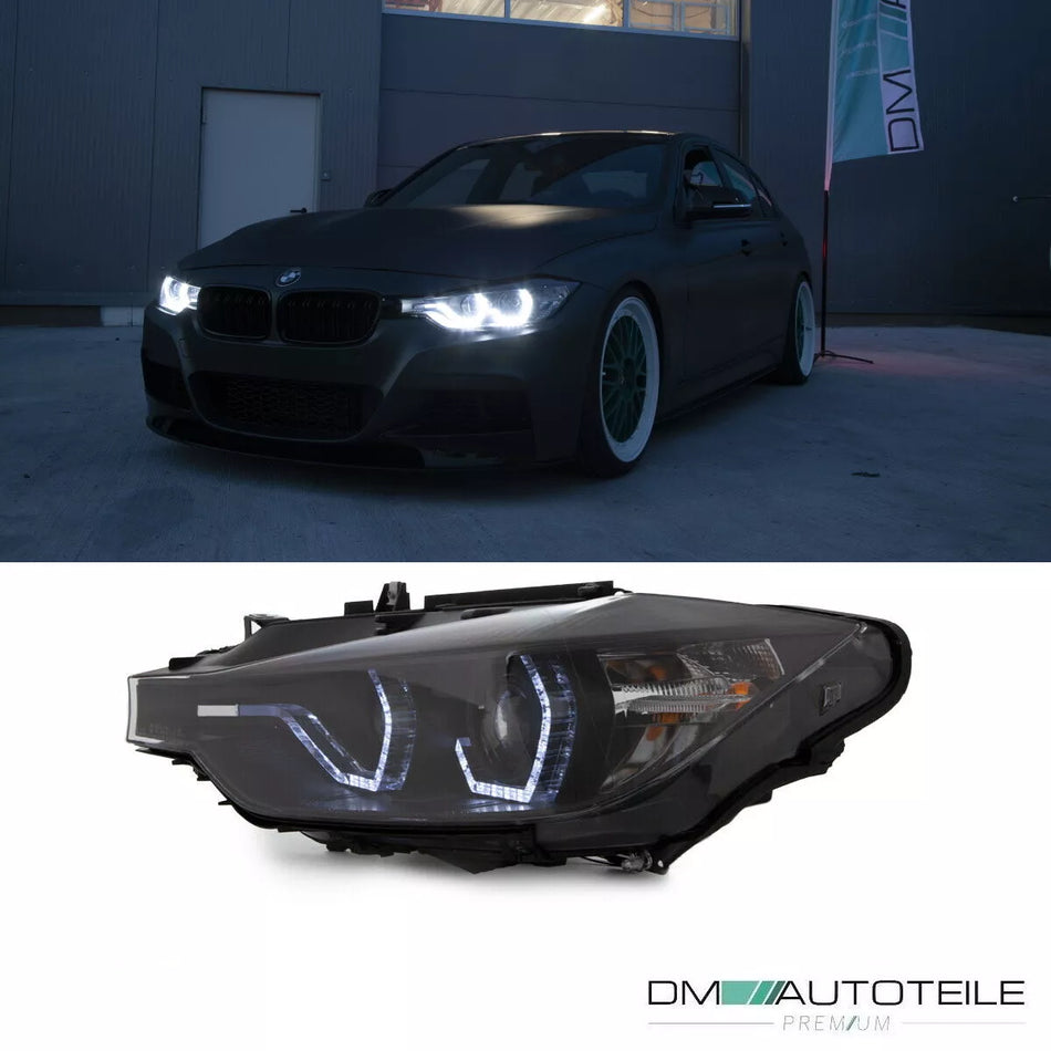 Set Fari Facelift Angel Eyes Nero H7/H1 per BMW F30 F31 anno 11-15
