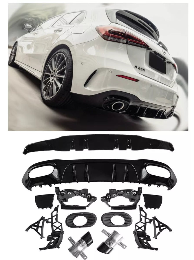 Diffusore + Terminali di Scarico 2X1 NERO per MERCEDES W177 Berlina Compatta