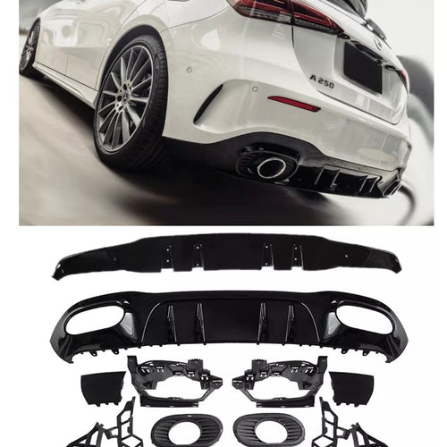 Diffusore + Terminali di Scarico 2X1 NERO per MERCEDES W177 Berlina Compatta