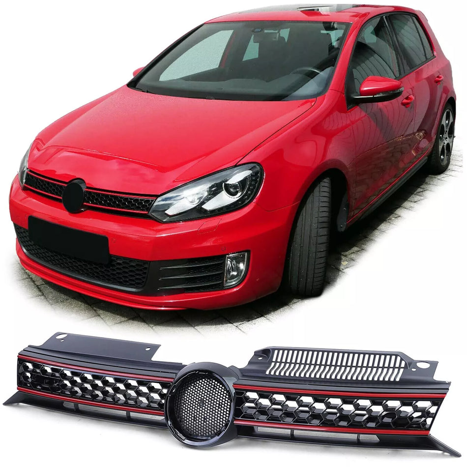 Griglia nera lucida + listelli rossi adatta per VW Golf 6 anche GTI 08-13
