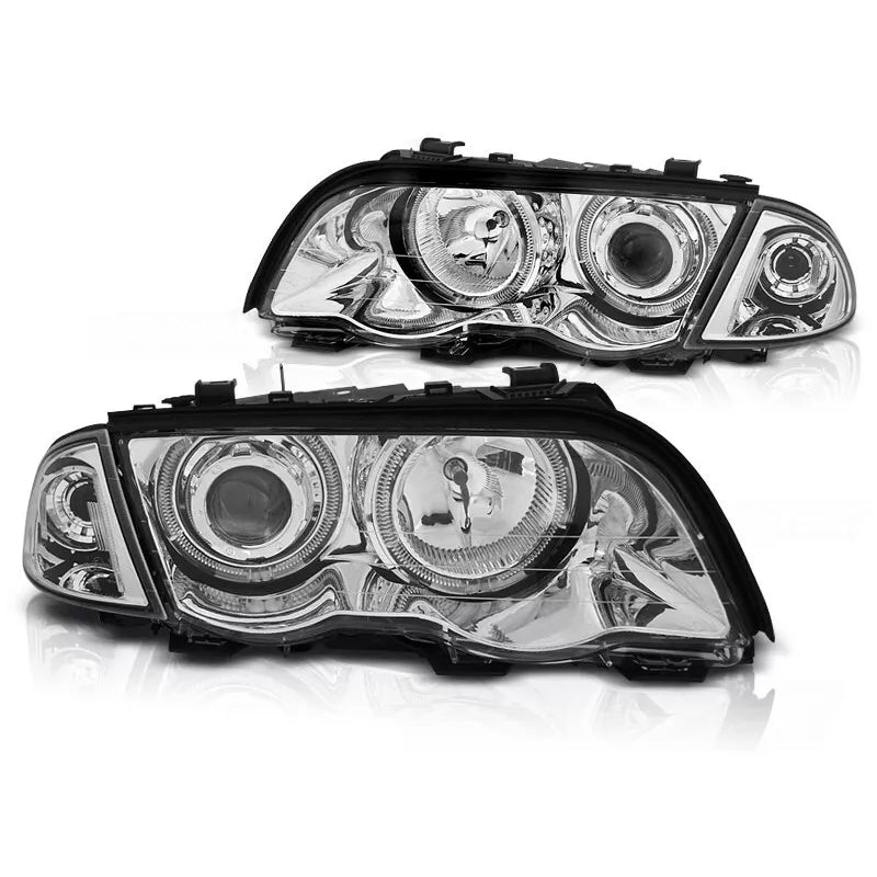 Fari con LED Angel Eyes per BMW Serie 3 E46 1998-2001 in Cromo