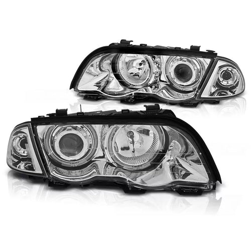 Fari con LED Angel Eyes per BMW Serie 3 E46 1998-2001 in Cromo