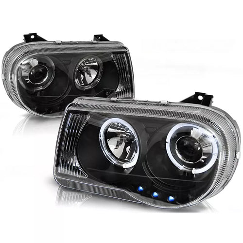 Fari Angel Eyes LED Nero per Chrysler 300C 2005-2010