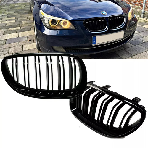 Set Griglia a doppia barra nera lucida per BMW Serie 5 E60 E61 anche M M5