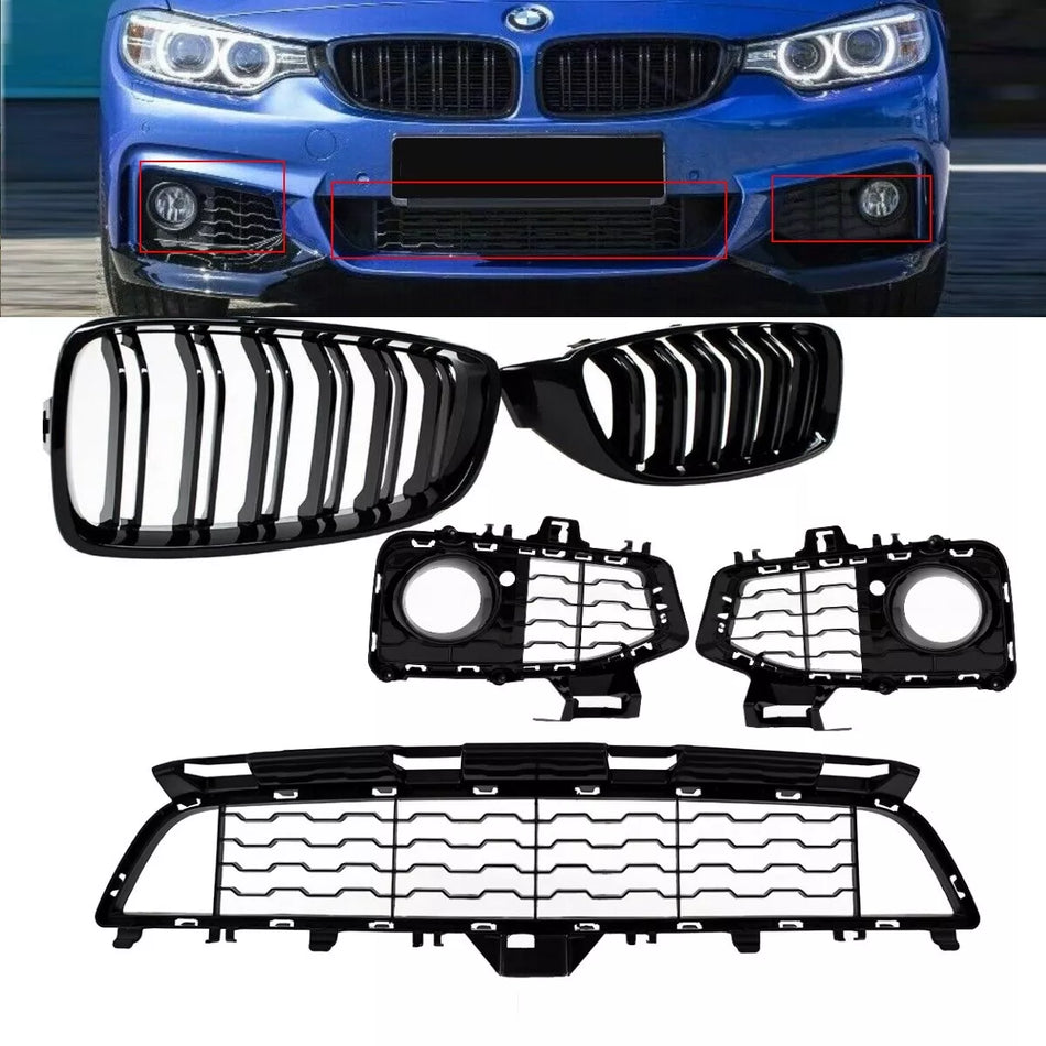 Griglia Paraurti Nero Lucido + Doppio Ponte per BMW Serie 4 F32 F36 F36 M Sport
