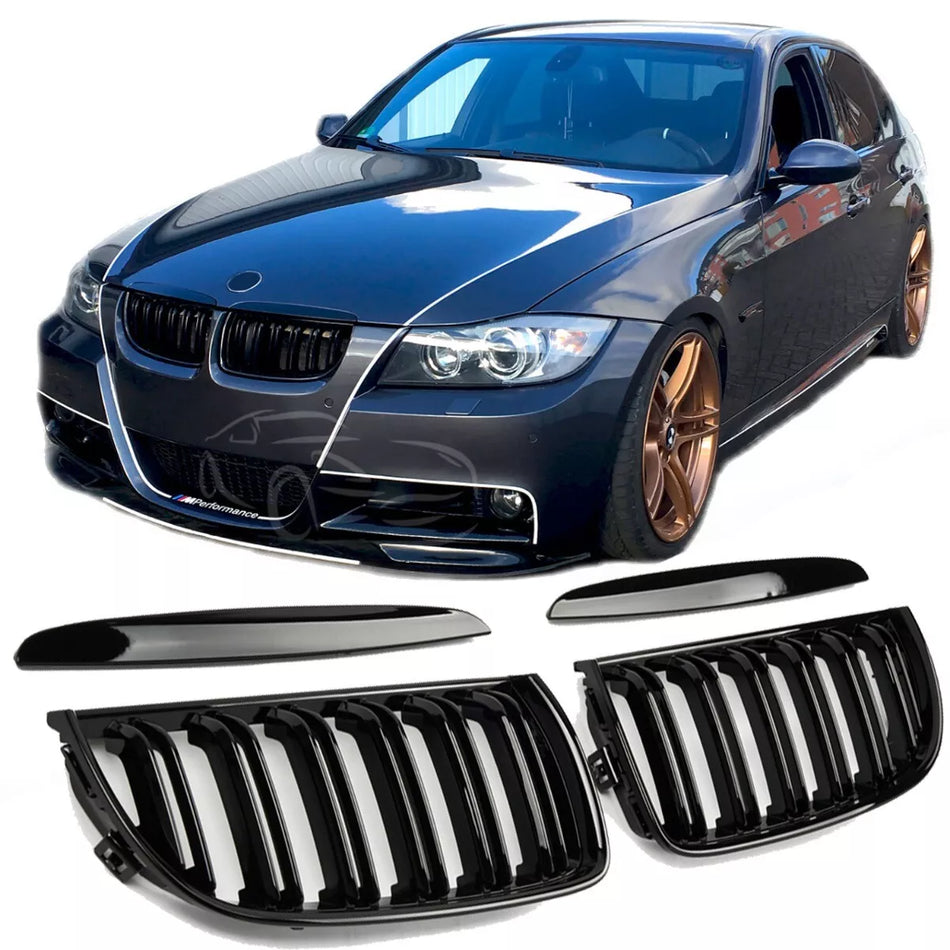 per BMW SERIE 3 E90 E91-08 GRIGLIA RADIATORE DOPPIA BARRA LUCIDA NERO