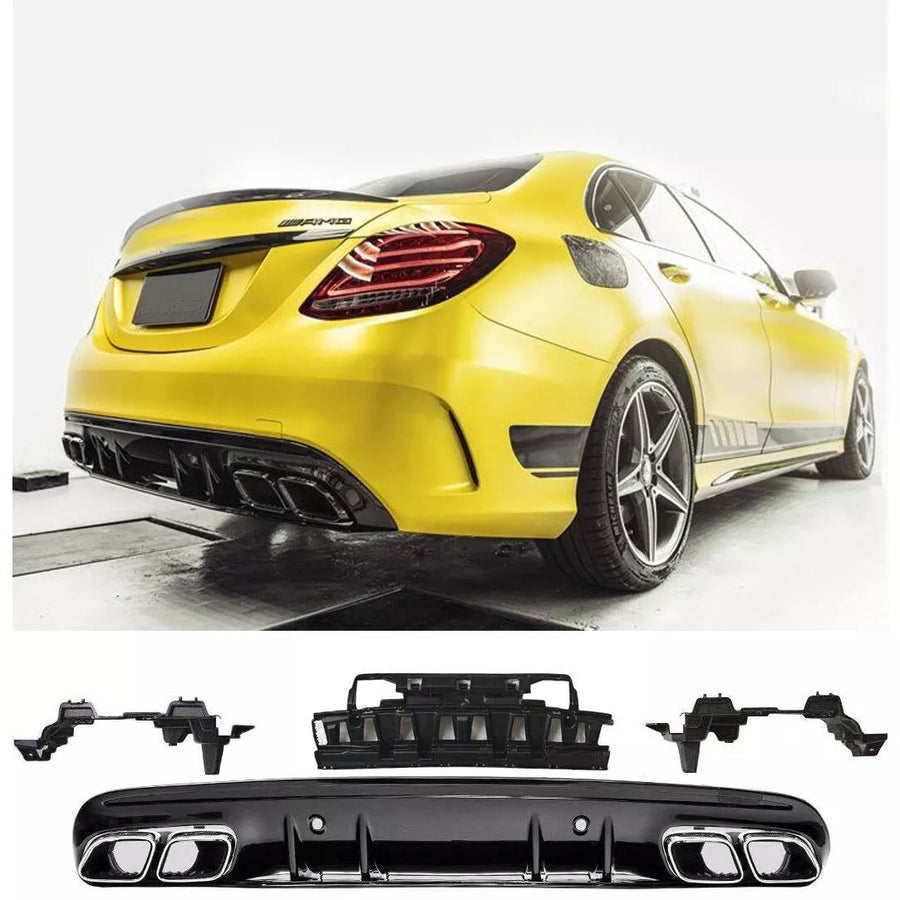Diffusore + Terminali di Scarico (NERO) per Mercedes W205 S205