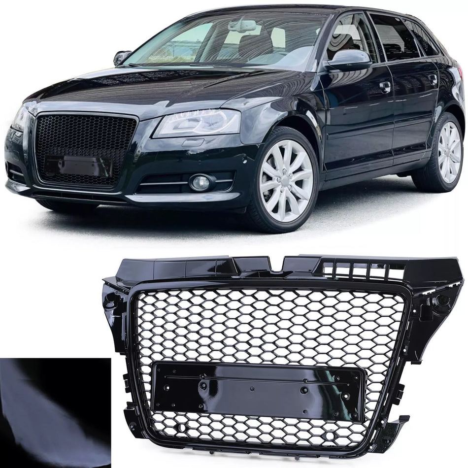 Griglia Sport a nido d'ape nera lucida senza emblema per Audi A3 8P 08-13