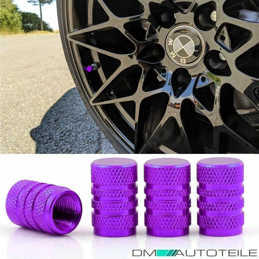 4x Tappi Valvola Alluminio Alluminio Tappi Viola Anodizzato Auto Bike Set