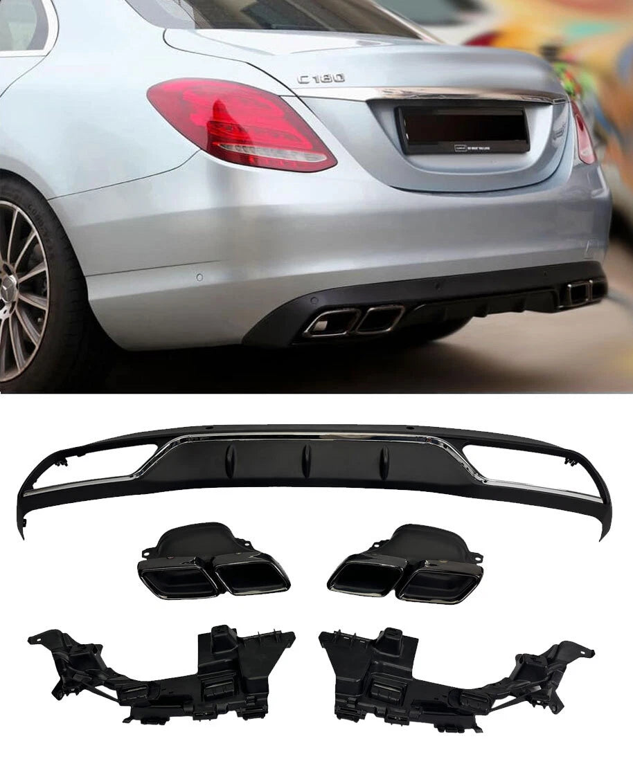 Diffusore + Terminali di Scarico 2x2 NERO per MERCEDES W205 di Serie