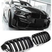 per BMW SERIE 3 F30 F31 SPORT GRIGLIA DOPPIA BARRA LUCIDA NERO