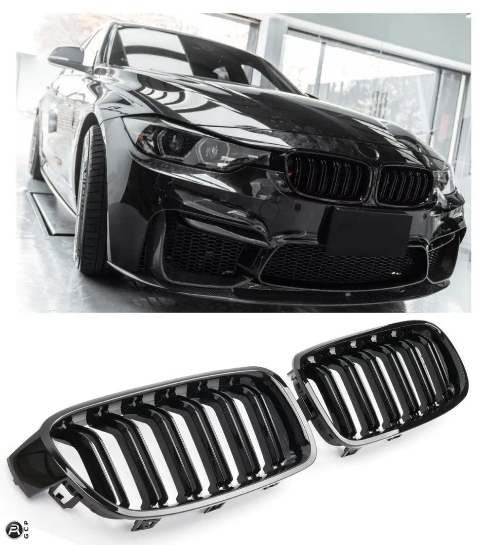 per BMW SERIE 3 F30 F31 SPORT GRIGLIA DOPPIA BARRA LUCIDA NERO