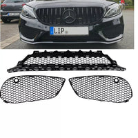 Set Griglia Paraurti Favi Nero Lucido per Mercedes W205 S205 14-18 AMG Line