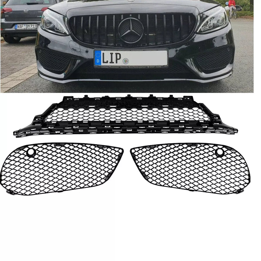 Set Griglia Paraurti Favi Nero Lucido per Mercedes W205 S205 14-18 AMG Line