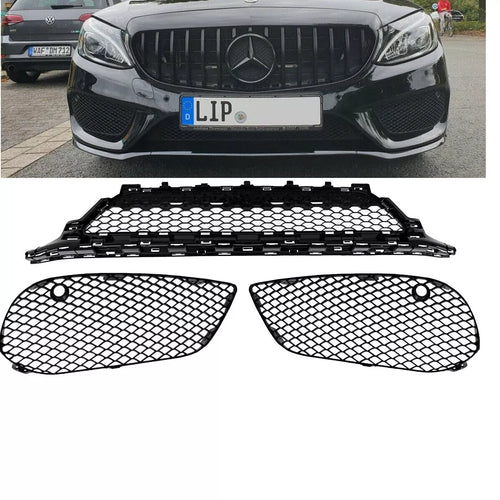 Set Griglia Paraurti Favi Nero Lucido per Mercedes W205 S205 14-18 AMG Line