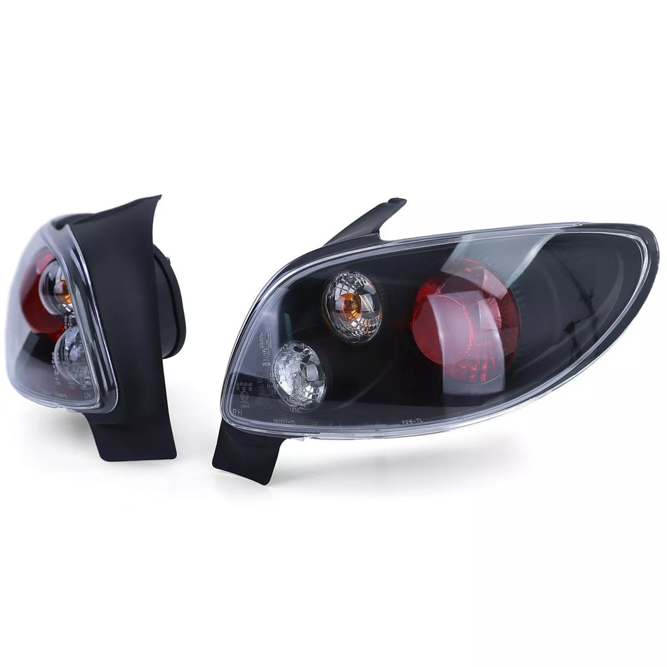 Fanali posteriori trasparenti nero, per Peugeot 206 3+5 porte 98-09