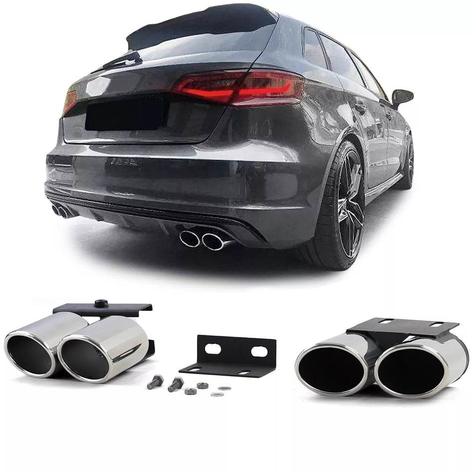 Terminale scarico Trasformazione + Manichino a 4 Tubi per Audi A3 8V 1.4 1.8 2.0
