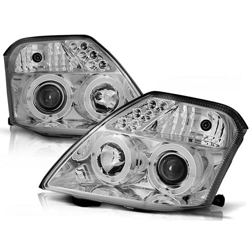 Fari Angel Eyes LED cromati per Citroen C2 2003 al 2010