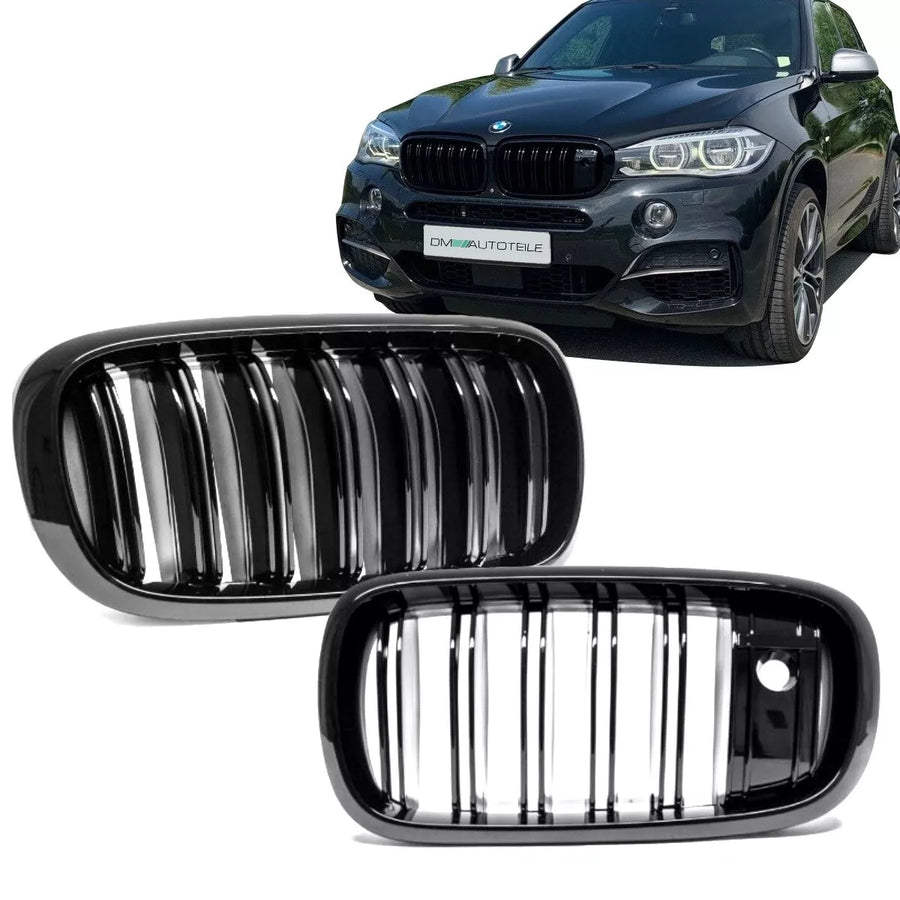 Set doppia barra Griglia Nero Lucido per BMW X5 F15 X6 F16 con fotocamera