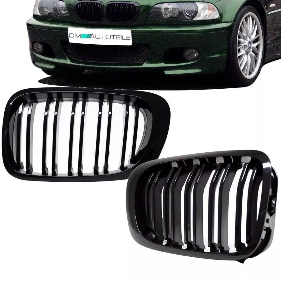 2x Griglia Nero Lucido doppia barra per BMW E46 Serie 3 Coupe Cabrio 99-03 Sport