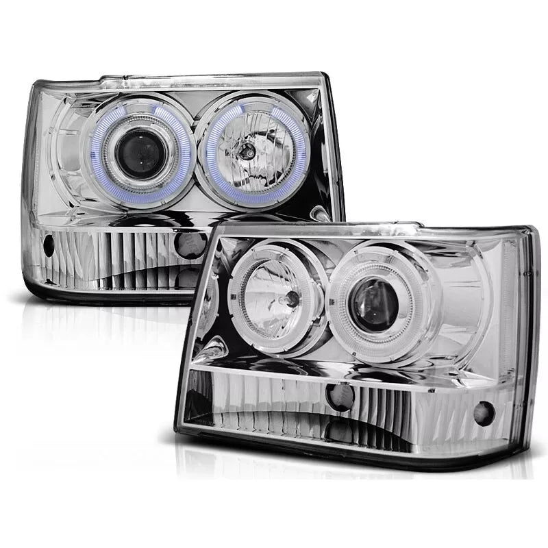 Fari LED Angel Eyes per Jeep Grand Cherokee 1993-1998 cromati