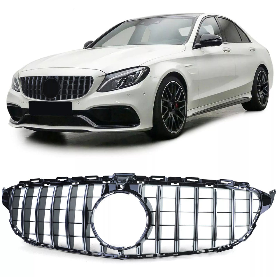 Griglia radiatore sportiva Nero cromo per Mercedes Classe C W205 S205 14-18