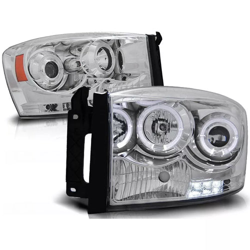 Fari Angel Eyes LED cromati per Dodge RAM 2006 al 2008