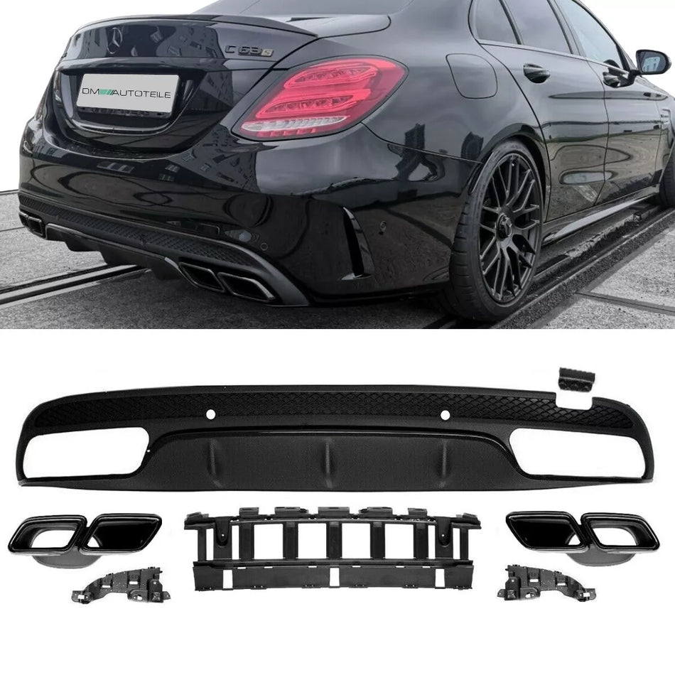 Diffusore posteriore Nero Lucido + pannelli per Mercedes W205 non AMG 63